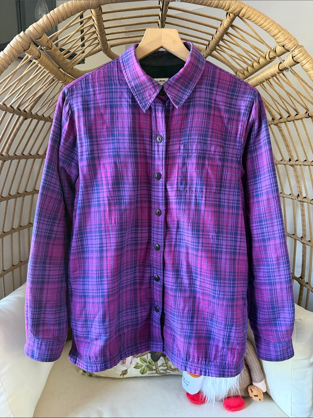 L.L. Bean Fleece Lined Flannel Button Down Shirt Purple Size Small